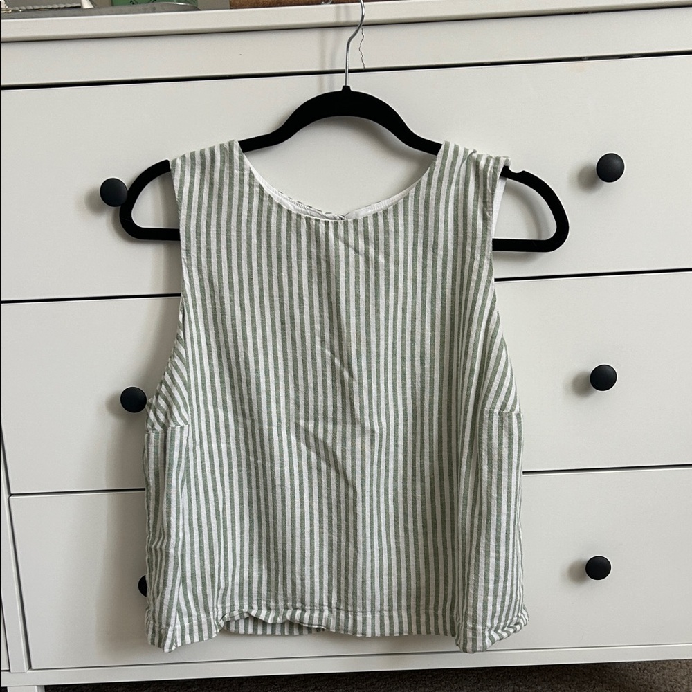Abercrombie & Fitch Green and White Striped Tank Top